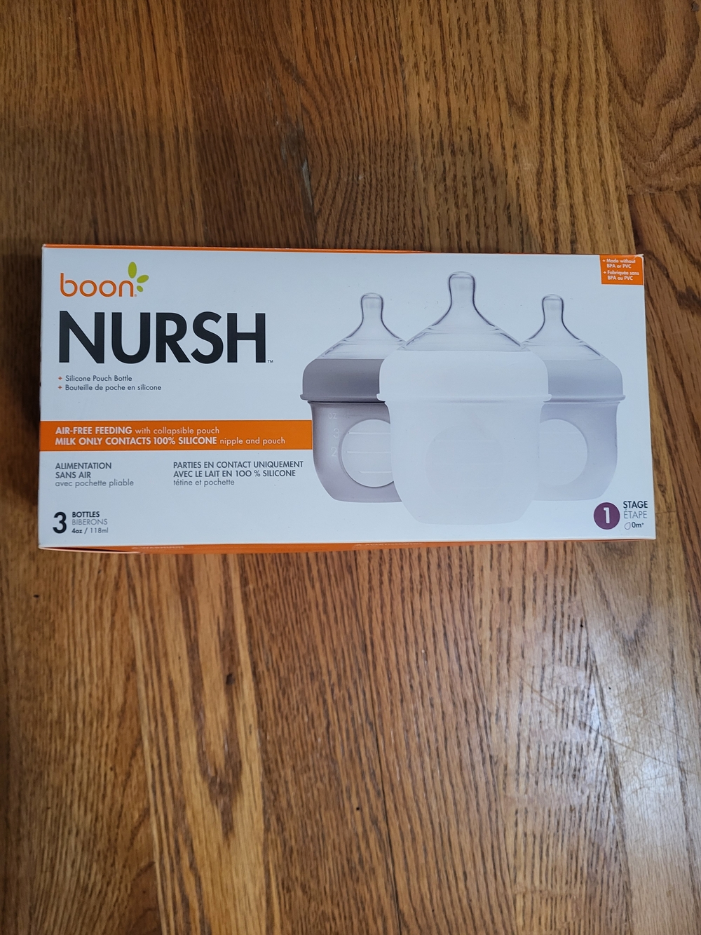 boon NURSH Silicone Pouch Baby Bottles - White/Gray